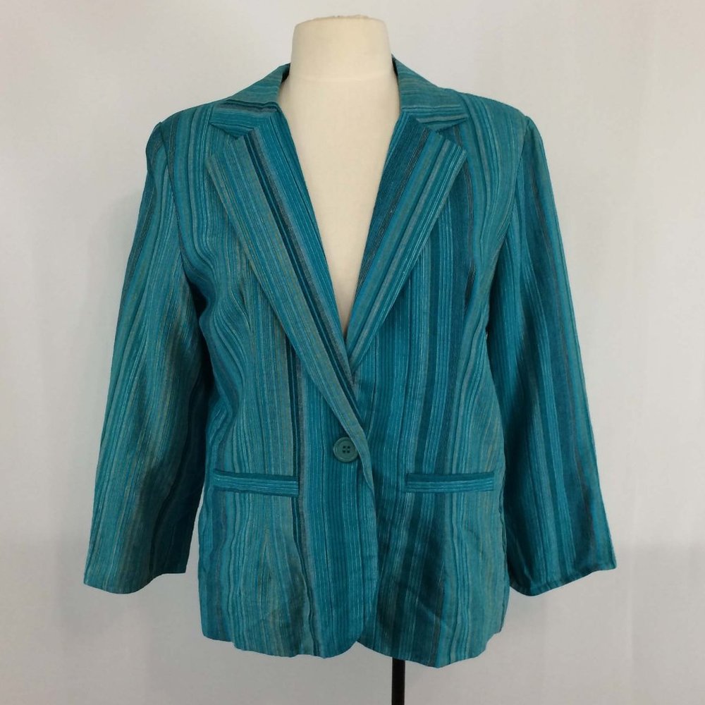Monroe & Main Teal‎ Blue Vertical Striped Blazer 10